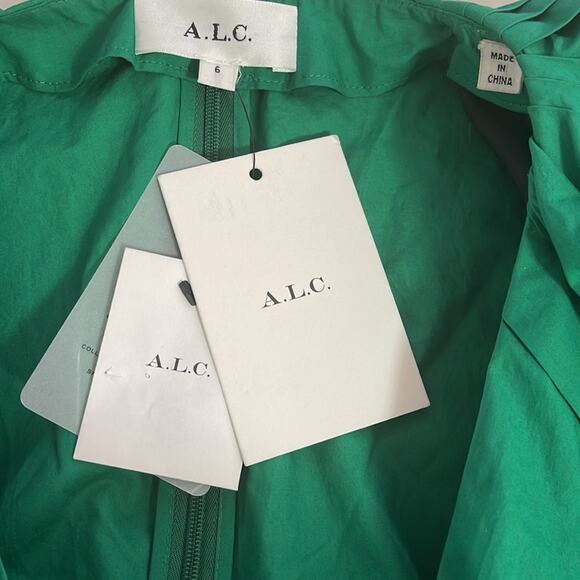 A.L.C. Alexia Cutout Cotton Poplin Tiered Viridian Green Mini Dress Size 6 - Picture 11 of 12